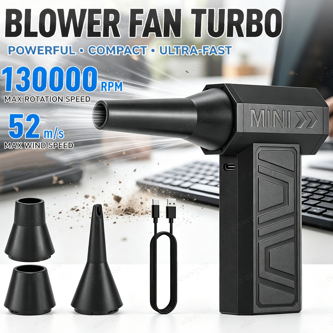 Air Duster 130000RPM 52m/s Mini Jet Turbo Fan Electric Air Blower Duster Cleaner