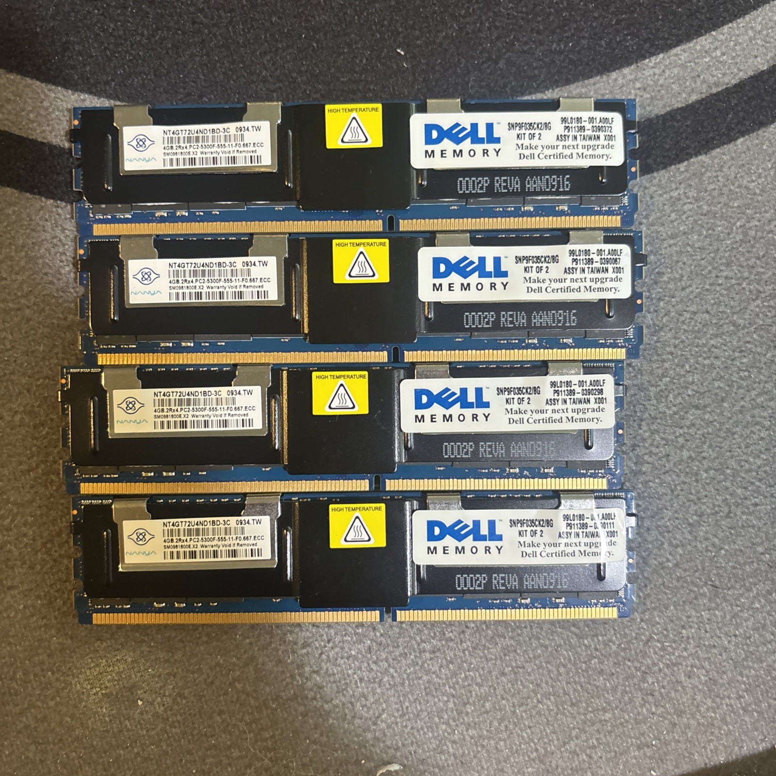 LOT of 4 x 4GB Nanya Dell NT4GT72U4ND1BD-3C Server RAM