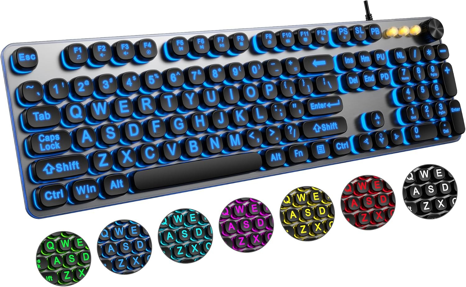 Large Print Backlit Keyboard with 7-Color Backlit, Wired USB Lighted