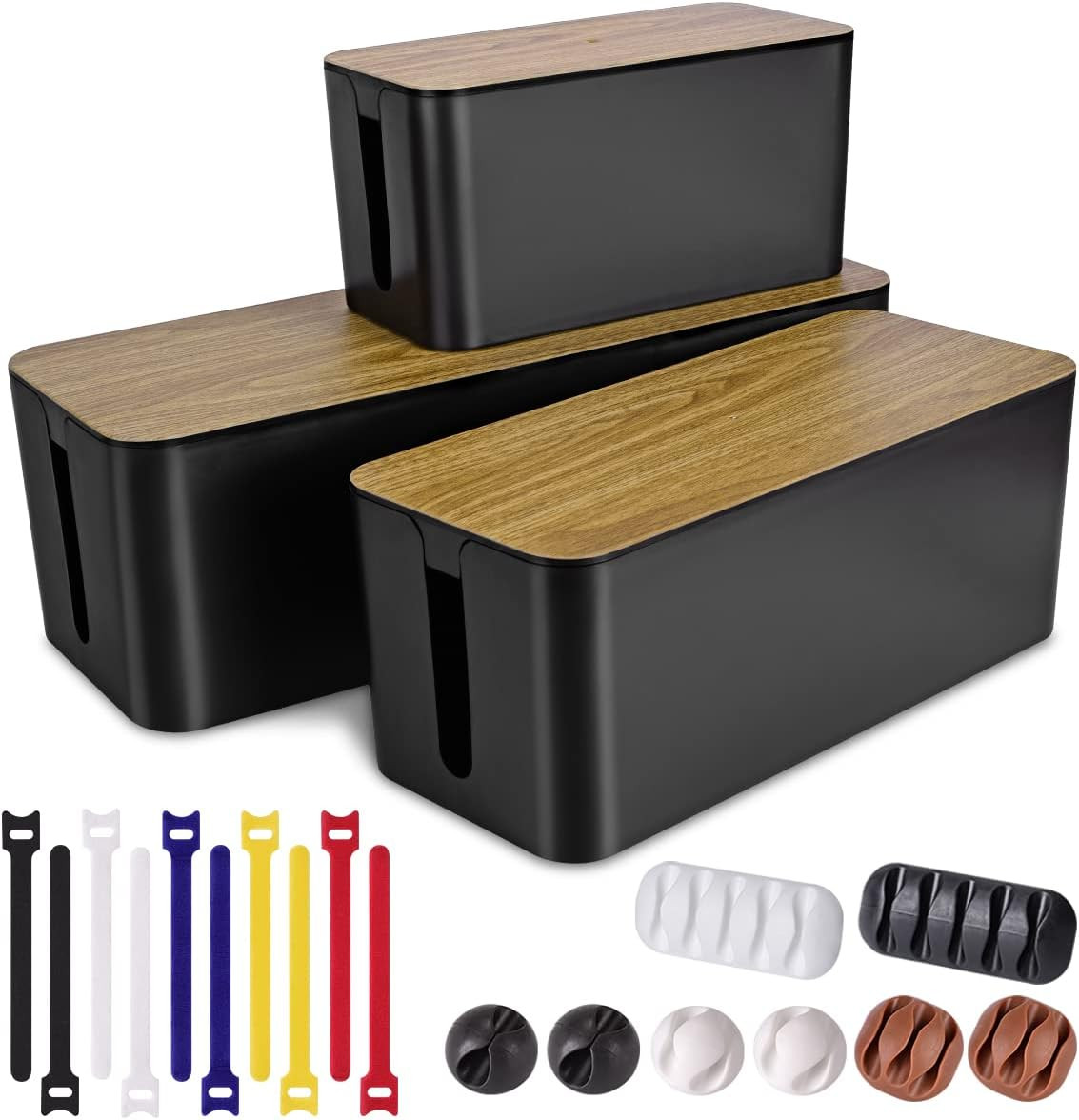 3 Pack Cable Management Box, Cable Organizer Box to Hide Wires