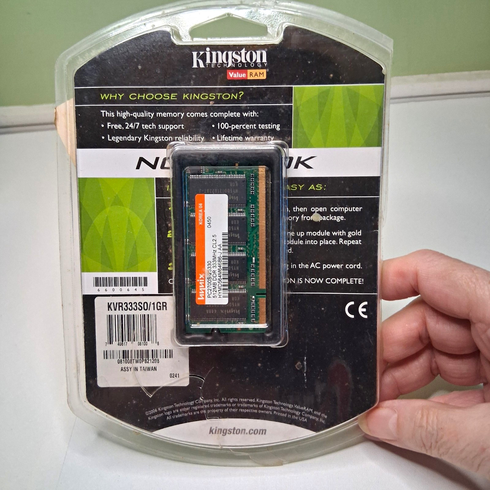 Kingston ValueRAM 1GB DDR3 PC2700 DDR-333 204-Pin Vintage SO-DIMM KVR3333SO/1GR