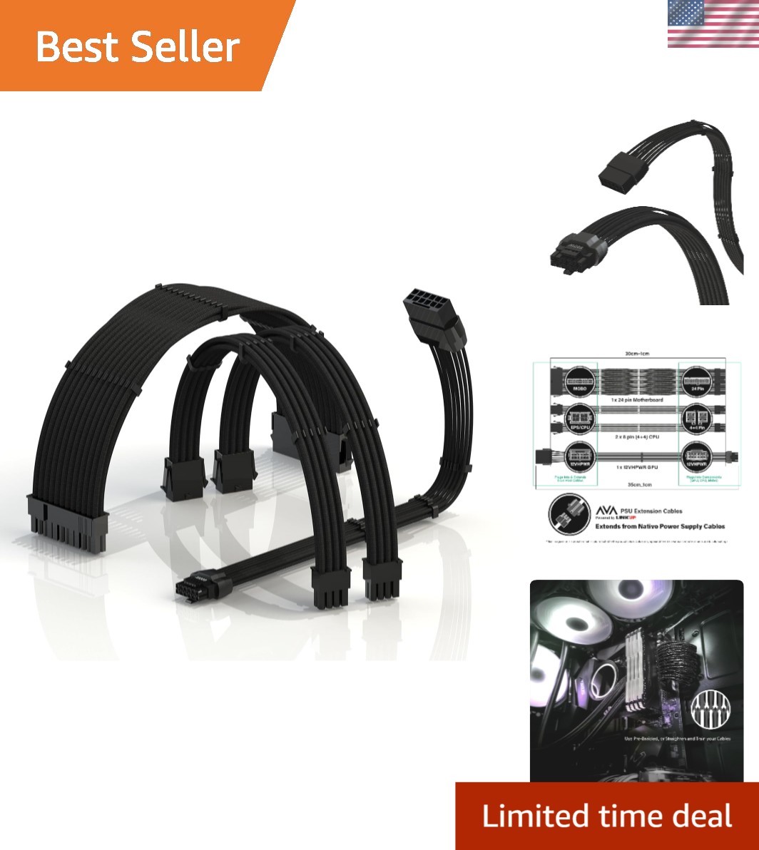 High-Performance 600W PCIe 5.0 Power Extension Cables - 4-Pack, Black 30cm