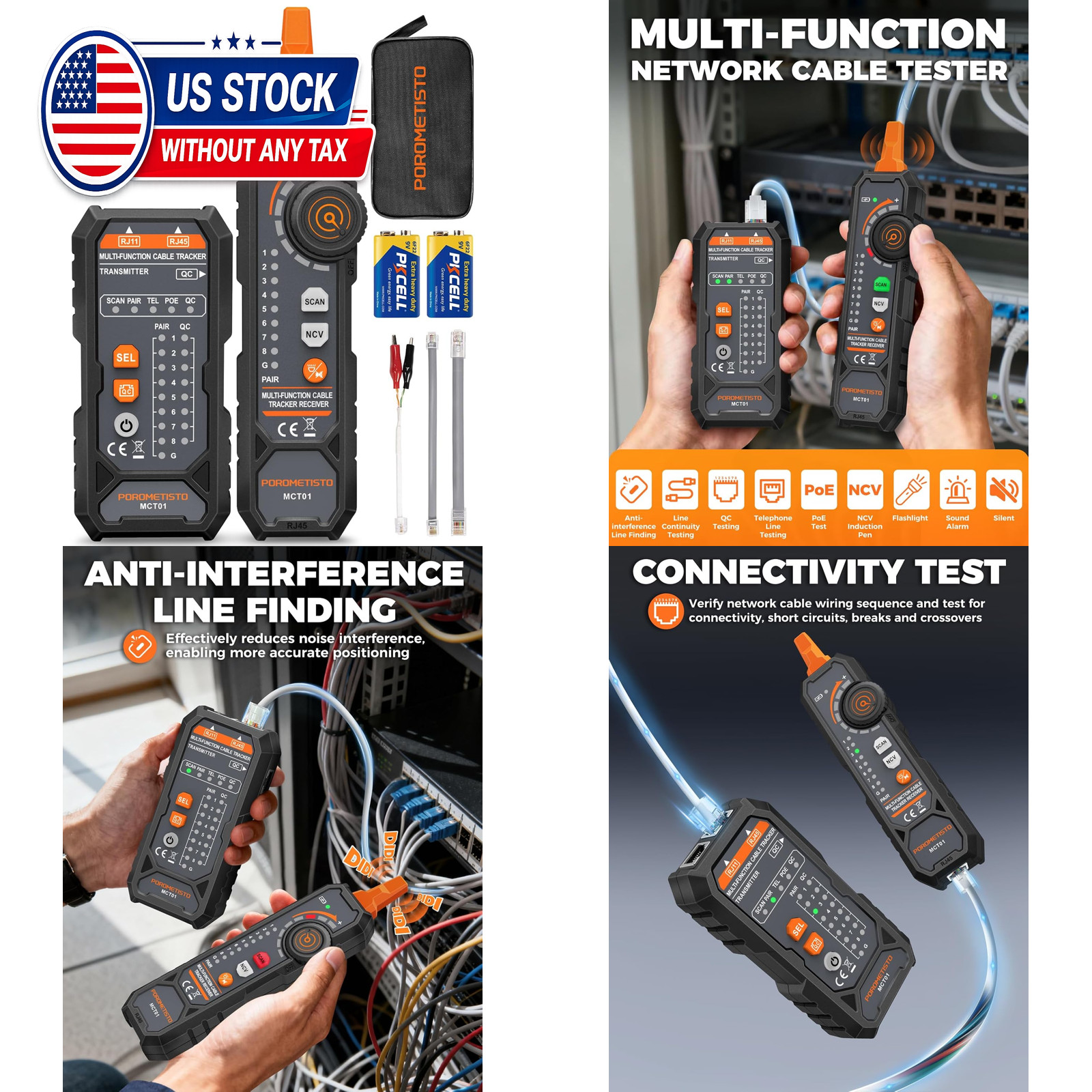 Network Cable Tester all-in-one with PoE detection and telephone line polarity