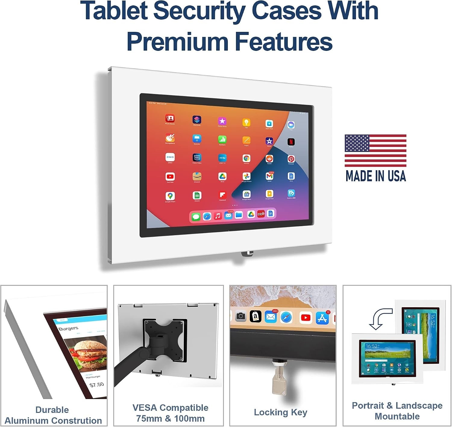 TABcare Locking Security Metal Case for Apple iPad 2, 3, 4, 11" Case White New