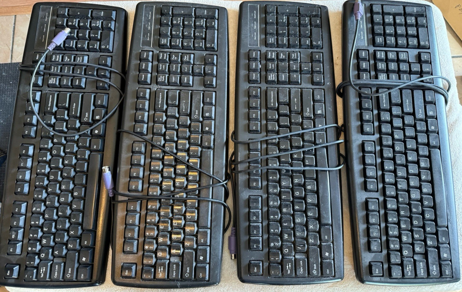 Lot of 4 Vintage AOpen PS/2 Wired Keyboards Black Windows Multimedia (UNTESTED)
