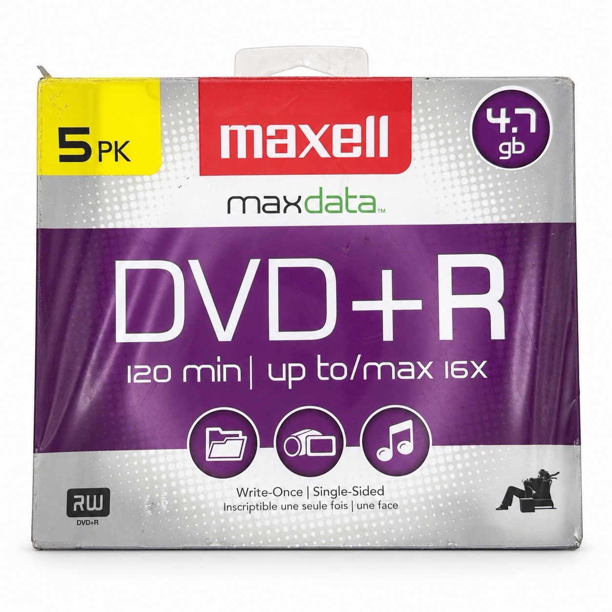 Maxell MaxData DVD+R Blank Recordable Disc Media 4.7GB 120 Min 16x 5 Pack Sealed