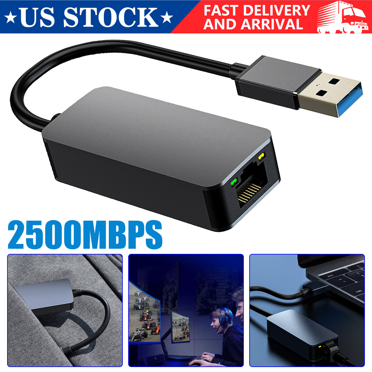 NEW 2.5G USB 3.0 Ethernet Adapter To 2.5 Gigabit RJ45 LAN Network Adapter Cable