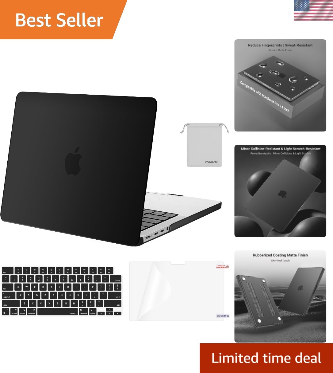 Stylish MacBook Pro 14 Inch Hard Case with Keyboard Cover & Screen Protection
