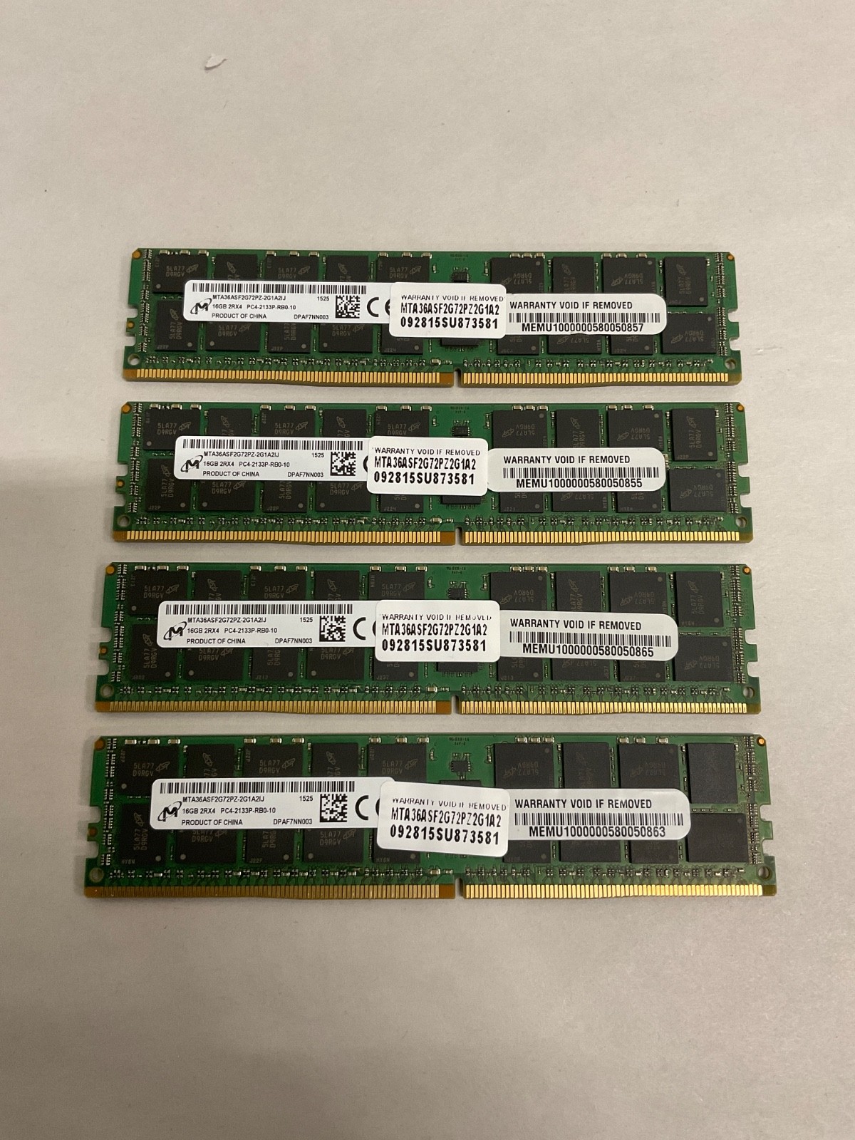 Lot of 4 Micron 16GB MTA36ASF2G72PZ-2G1A2IJ 2Rx4 PC4-2133P ECC Server Memory