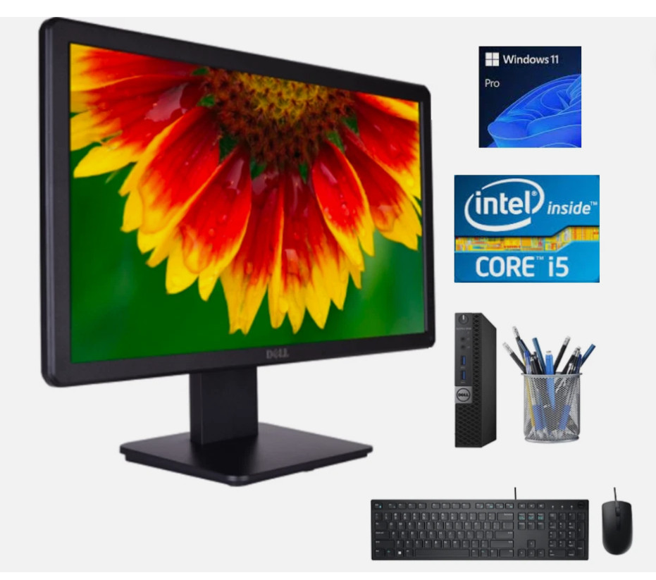 Dell OptiPlex Micro i5 PKG, Win 11 Pro with Dell 24" Monitor, Keyboard & Mouse