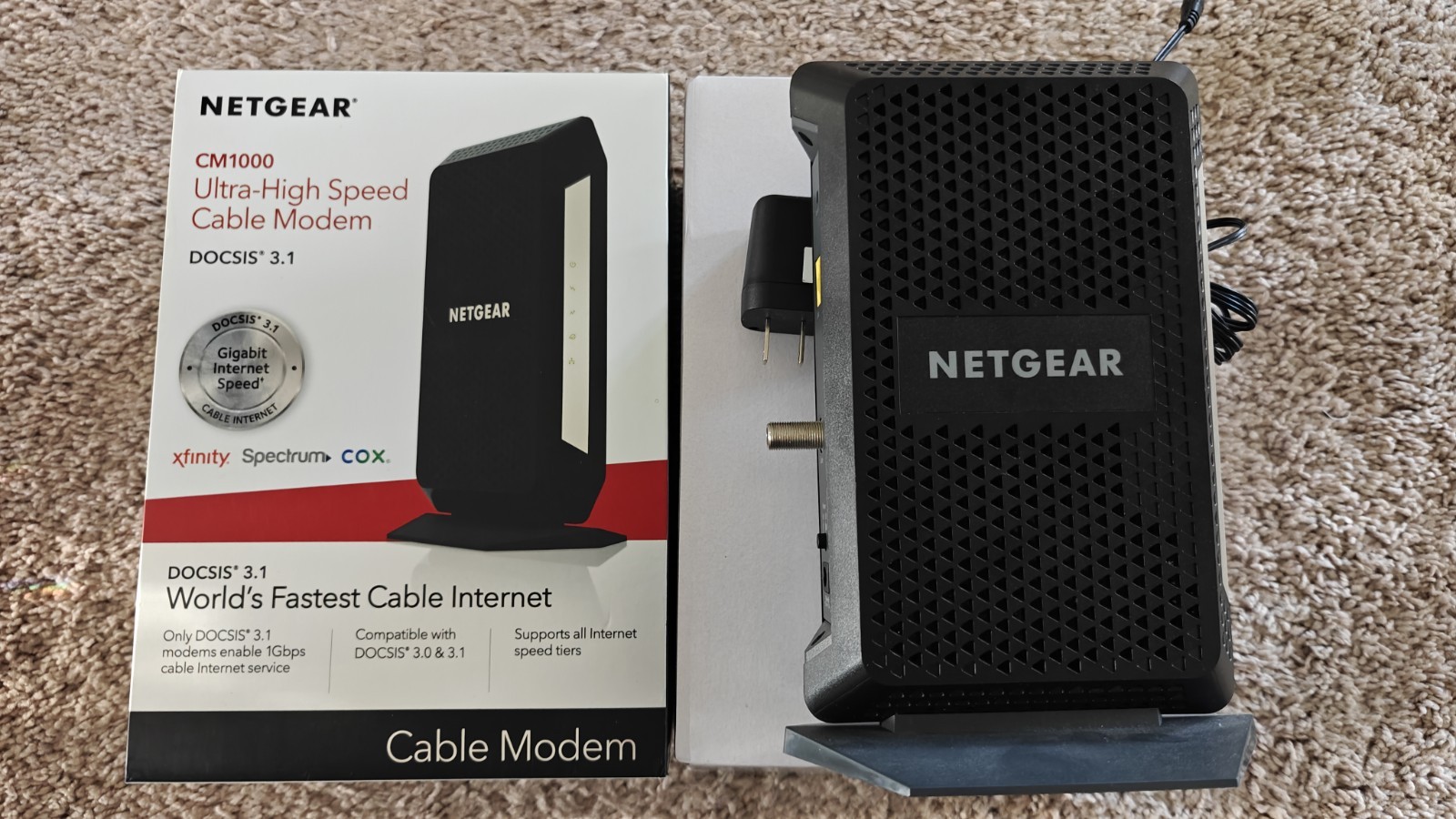 NETGEAR Cable Modem CM1000v2 DOCSIS 3.1 Nighthawk w/ AC Adapter - Tested