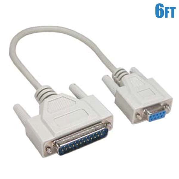 6Ft DB9 DB-9 Female to DB25 DB-25 Male Fully Molded DB9-F/DB25-M Cable