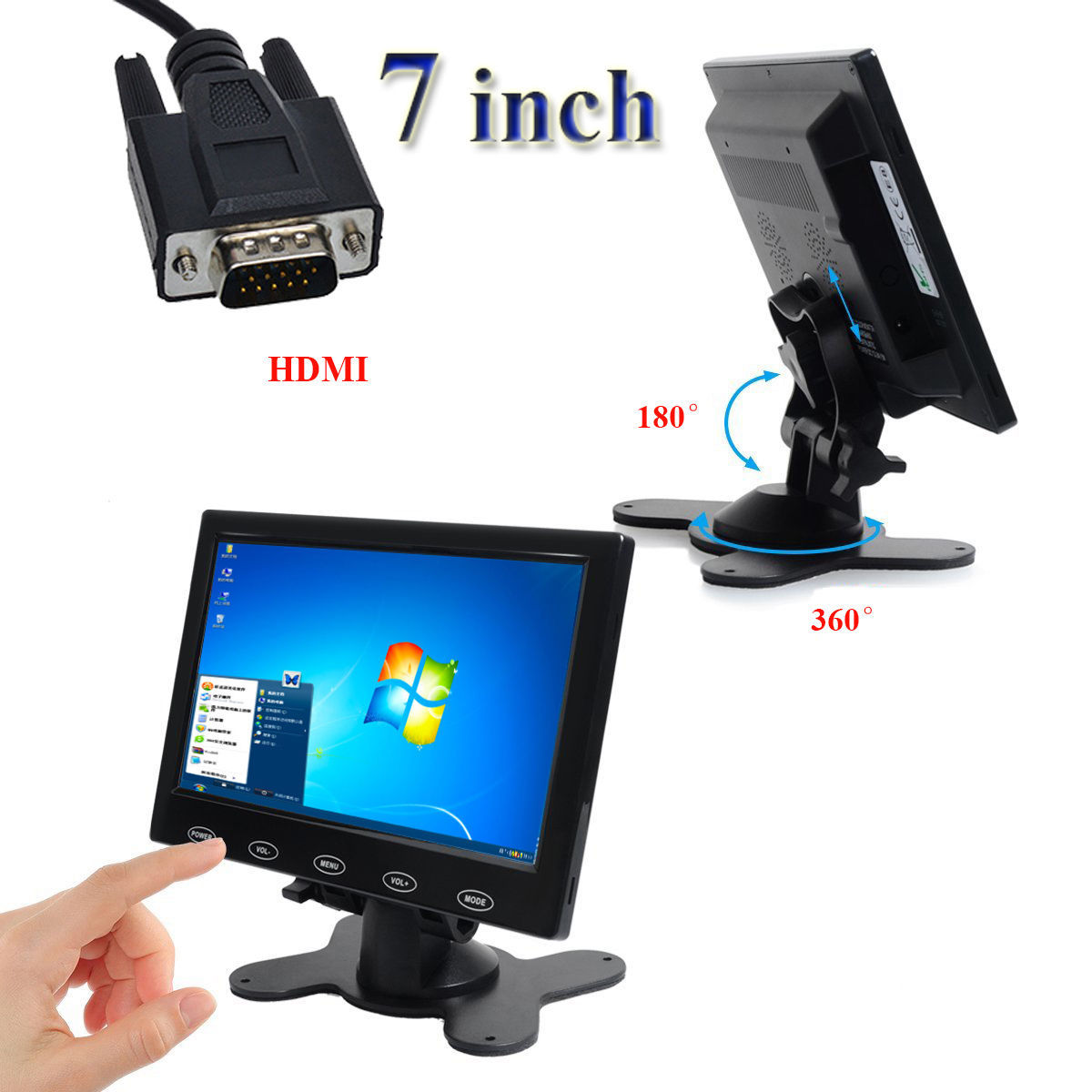 7"/9"/10" CCTV Monitor HDMI LCD PC Screen AV RCA VGA 1080P for Raspberry Pi DSLR