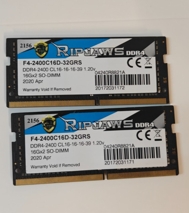 G.Skill Ripjaws 32GB (2x16GB) DDR4-3200 SO-DIMM Laptop RAM F4-3200C22D-32GRS