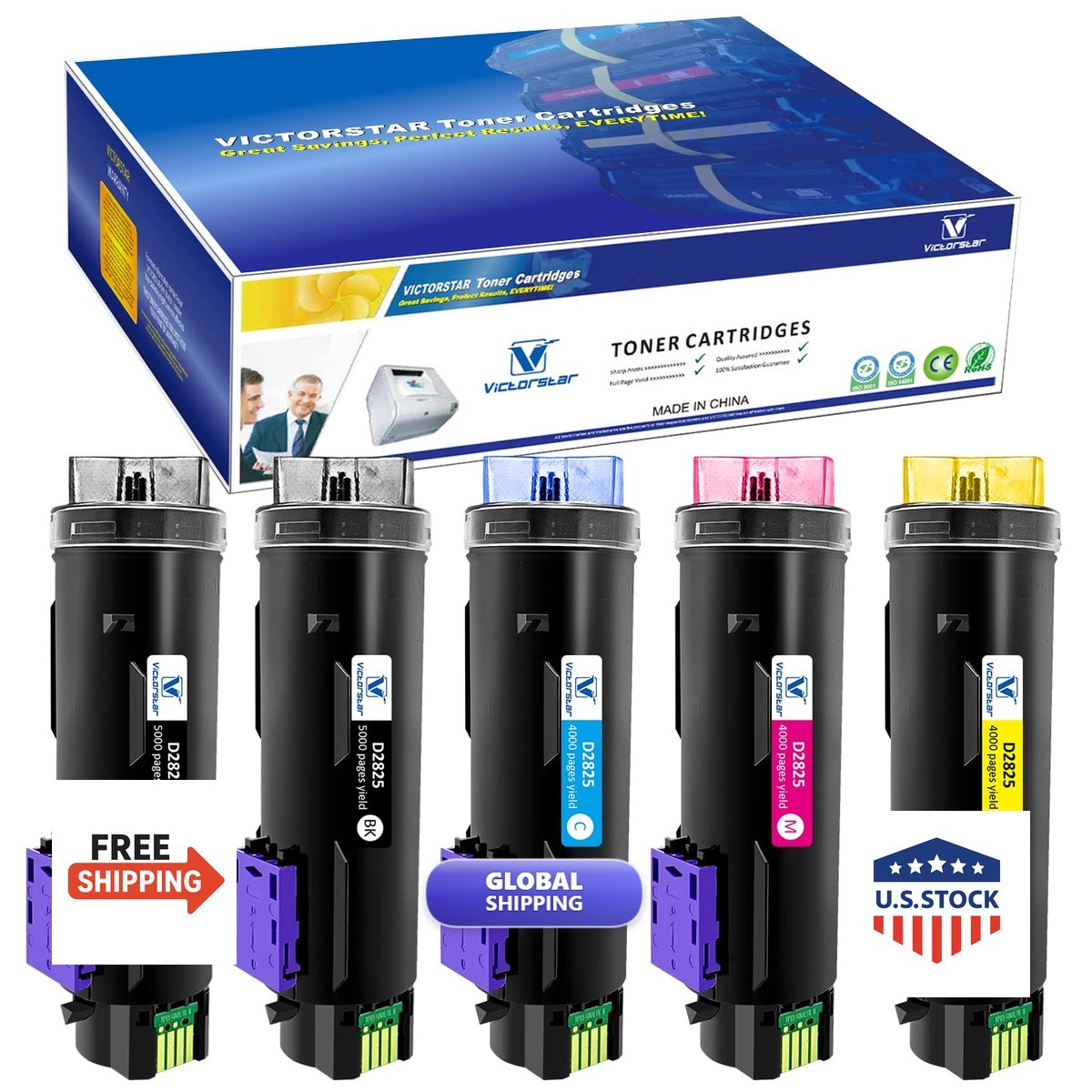 VICTORSTAR 5 Packs Compatible Toner Cartridge S2825 H625 H825 for Dell H625cdw