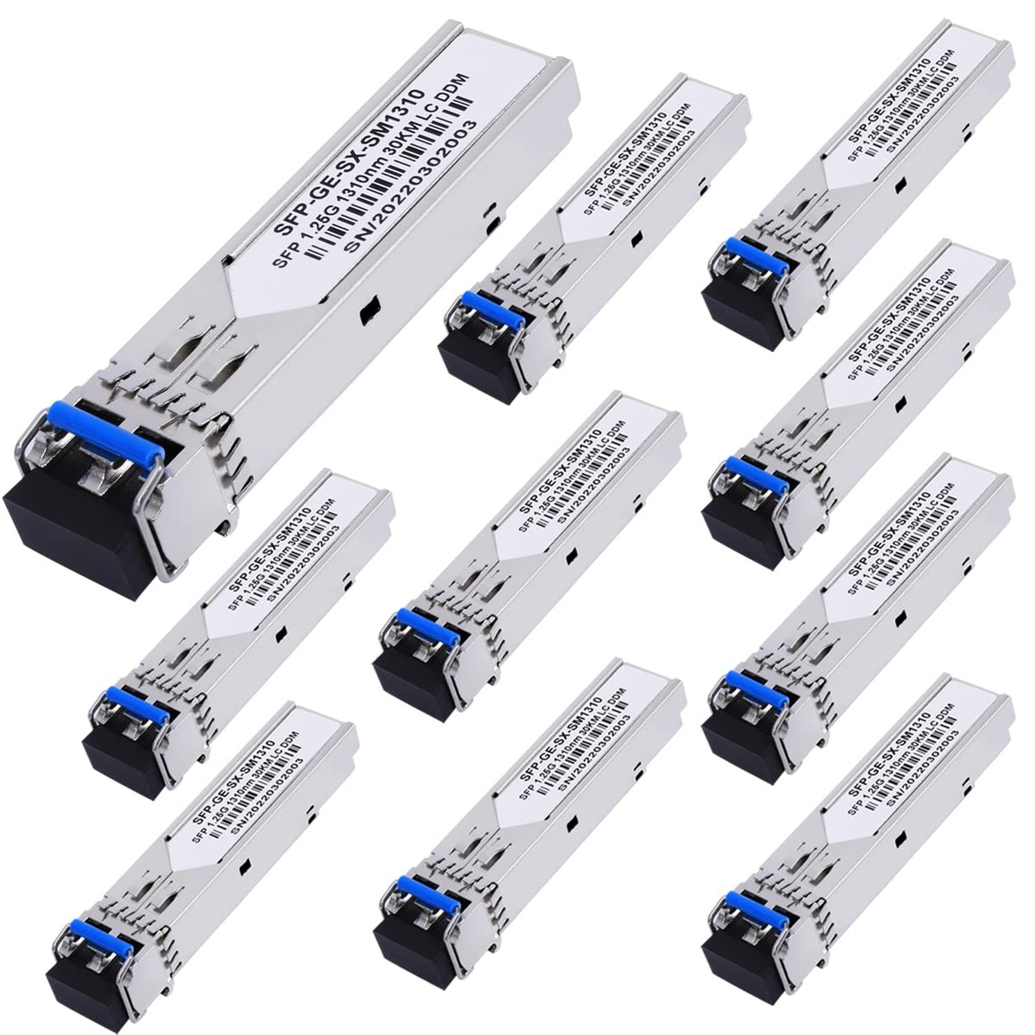 10 Pack 1.25G SFP LC Module 1000Base-LX (SMF,1310nm,20km,DDM) Single-Mode Tra...