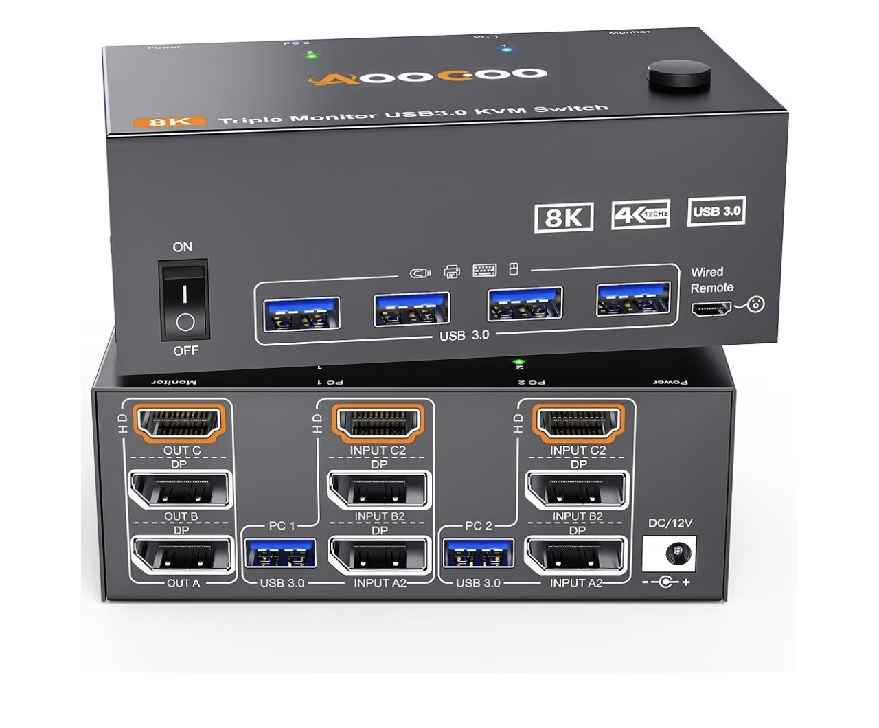 AooCoo Triple Display 3 Monitor KVM Switch 8K @ 60Hz HDMI Display Port 