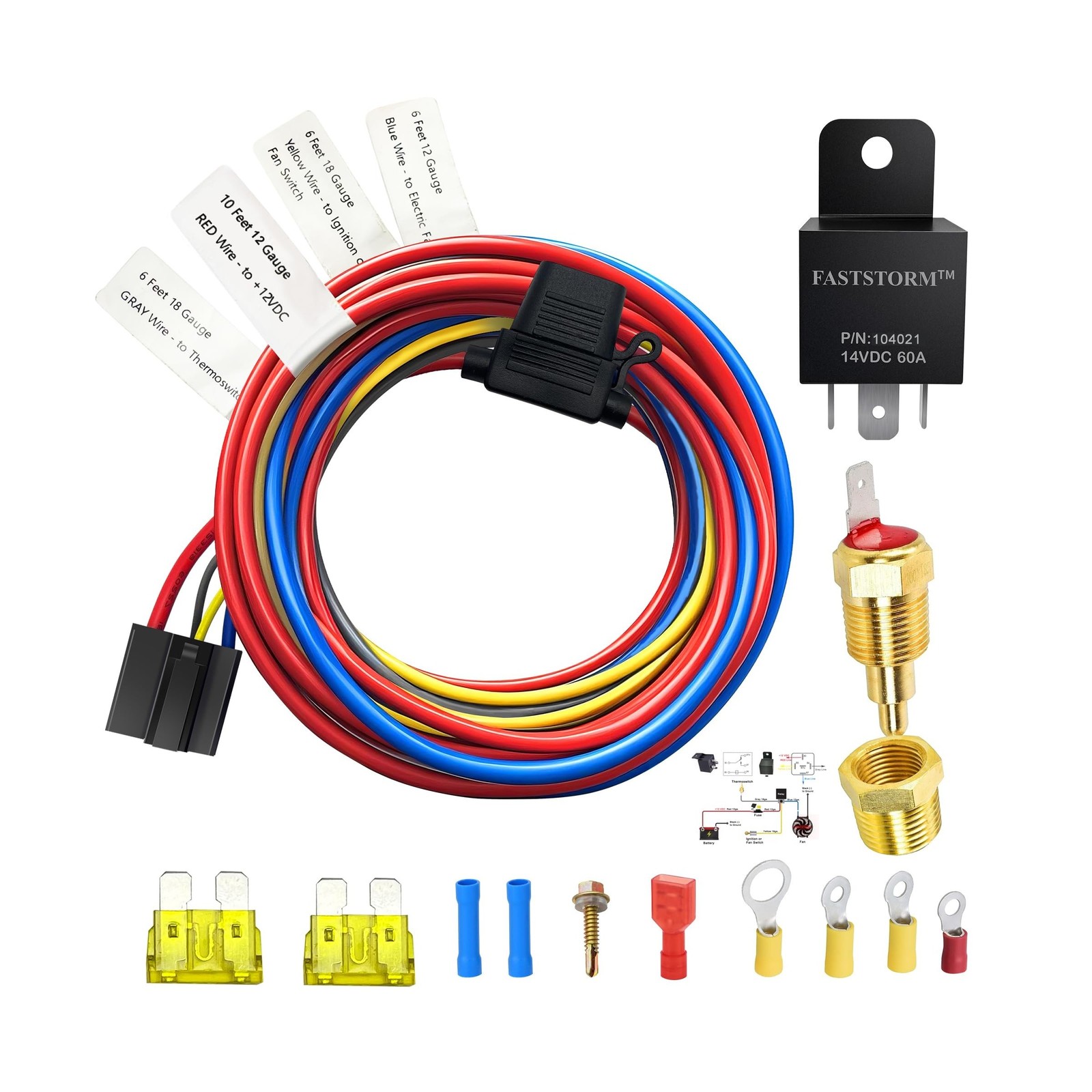 Electric Fan Relay Kit 12V 60 AMP Electric Radiator Cooling Waterproof Fan Re...
