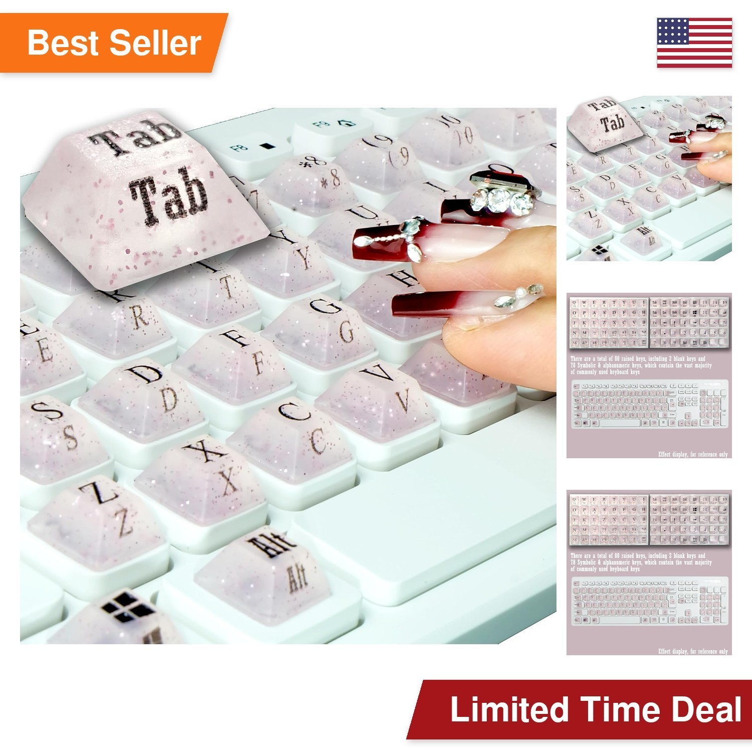 80 Pcs Long Nails Raised Keyboard Stickers for Typing & Gaming Gap Expander