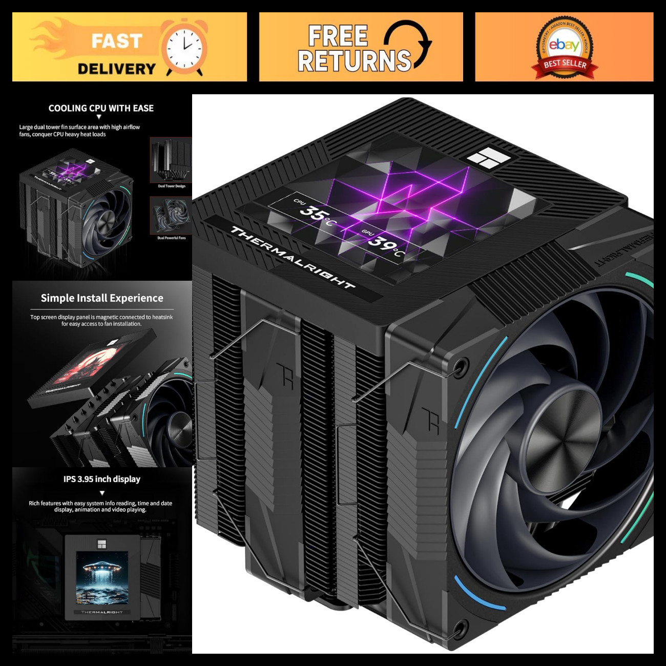 High-Performance CPU Cooler, 120mm Heatsink, Thermal Solution for Gaming PC