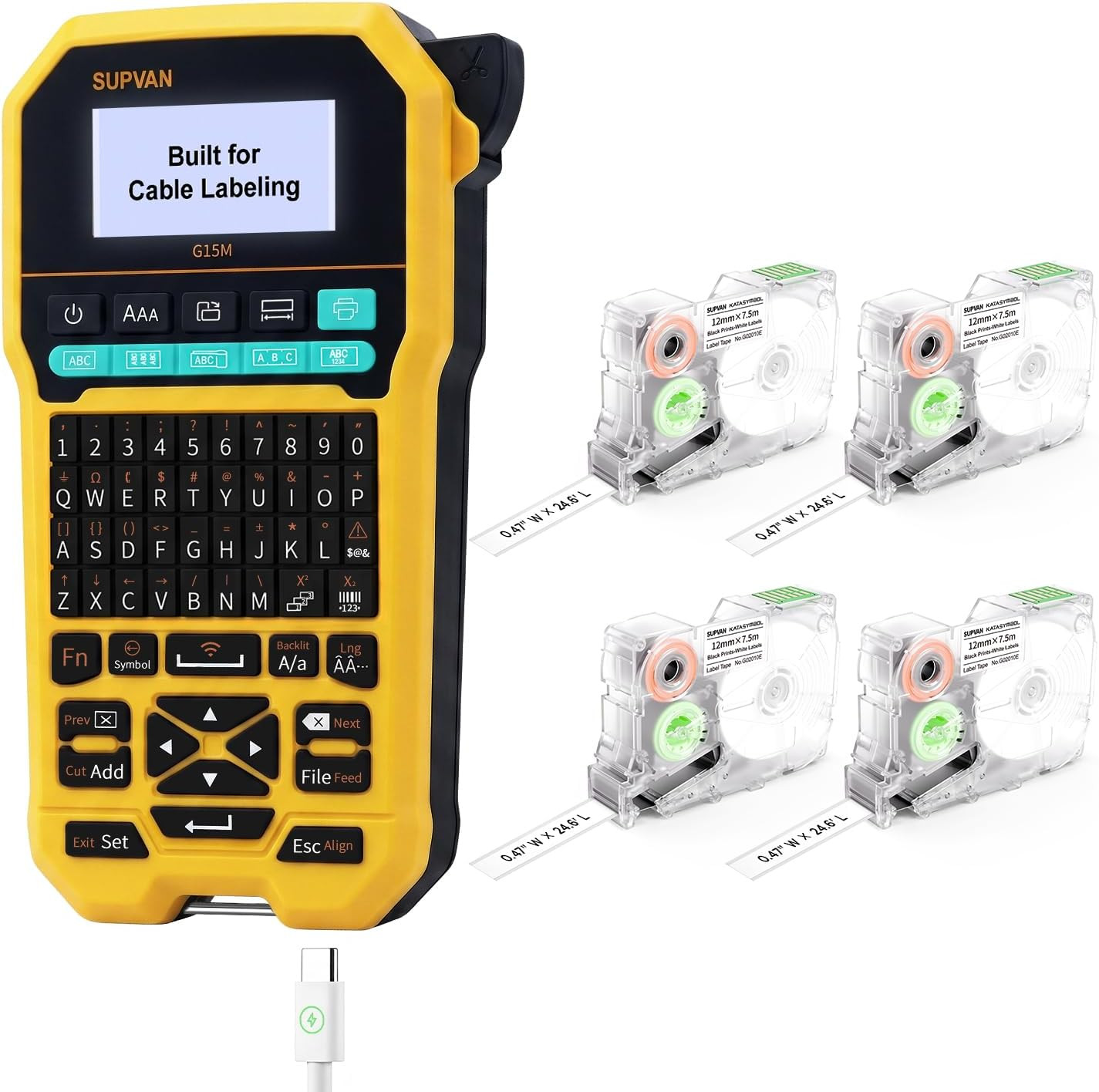 SUPVAN G15M Keyboard&Bluetooth Label Maker Machine with 4 Continuous Tapes