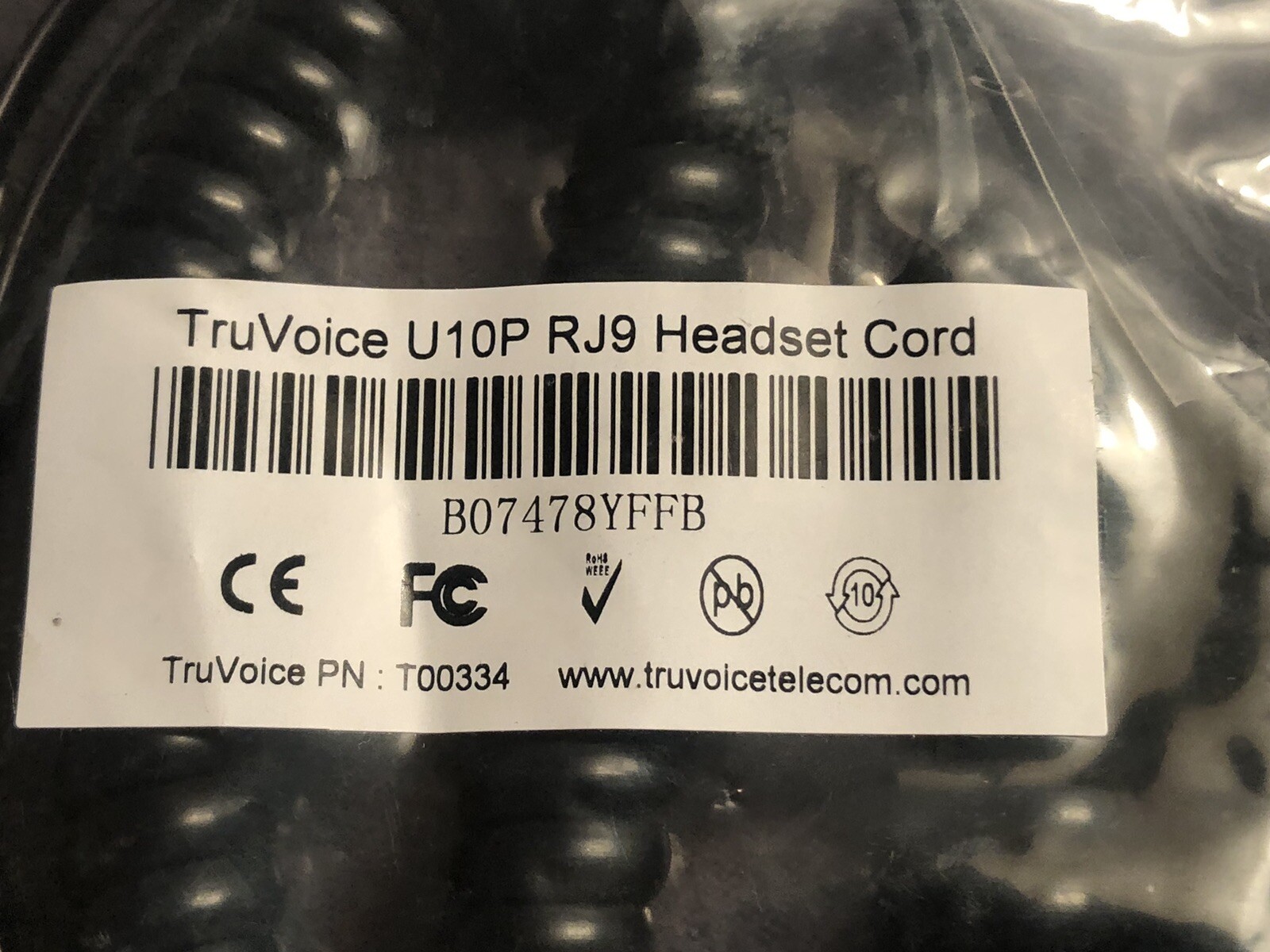 x13 Each = TruVoice Plantronics U10PS RJ9 Headset Direct Connect Cord #T00334