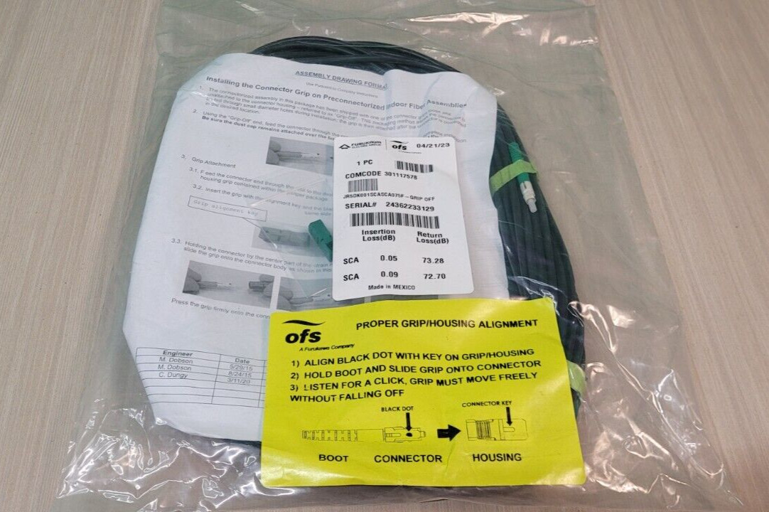 OFS Fiber Optic IN/OUTDOOR Cable 75 Feet JR5DK001SCASCA075F-GRIP OFF