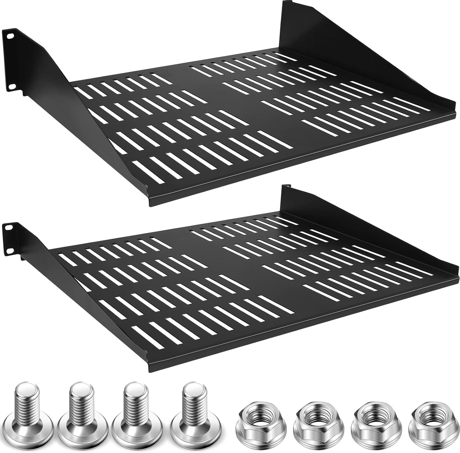 2 Pcs 1U 2U Server Rack Shelf Universal Vented Mount 19 Inch... 