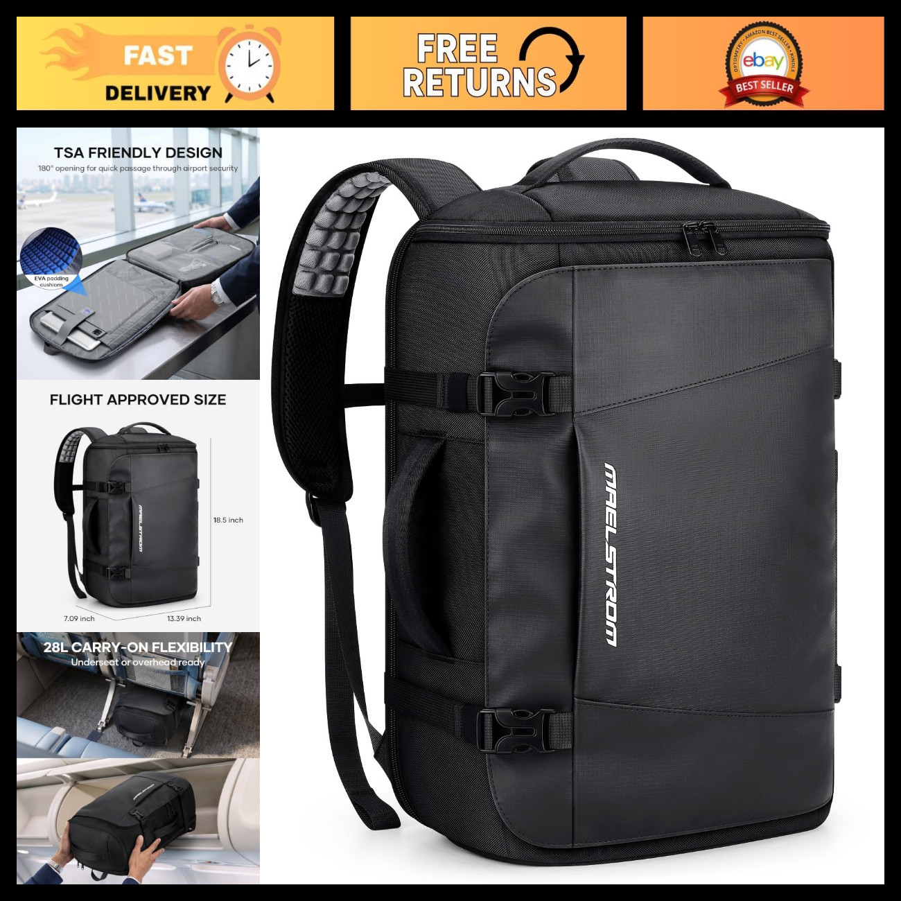 28L Travel Backpack - TSA Approved Carry-On Laptop Bag for Men & Women, Durable