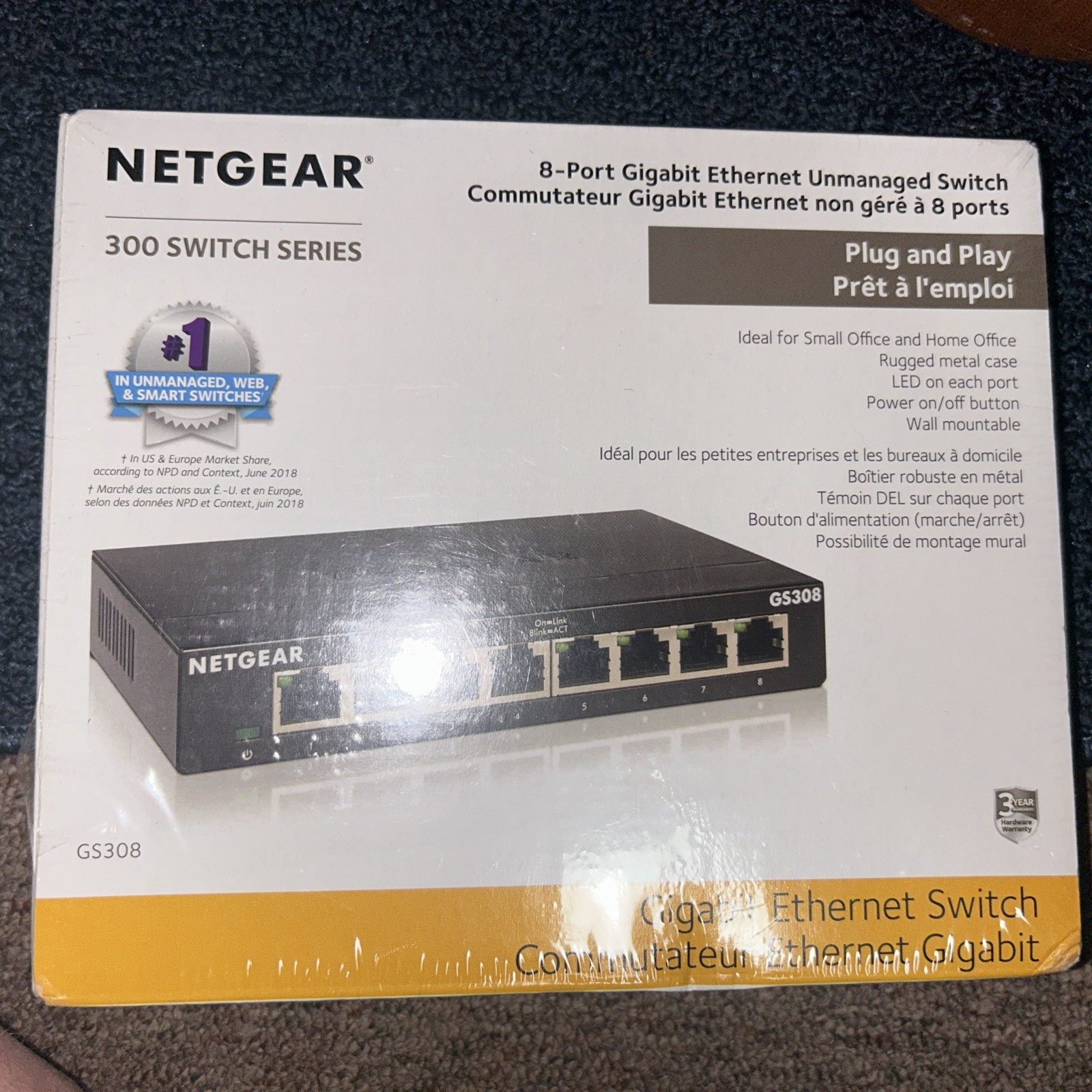 NETGEAR GS308-300PAS GS308 8 Gigabit Port Unmanaged Ethernet Switch