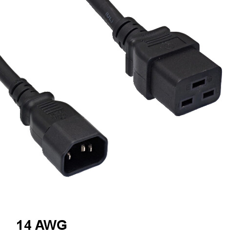 Kentek 10' ft 14 AWG Power Cord IEC-60320 C14 to C19 15A/250V SJT Heavy-Duty Blk
