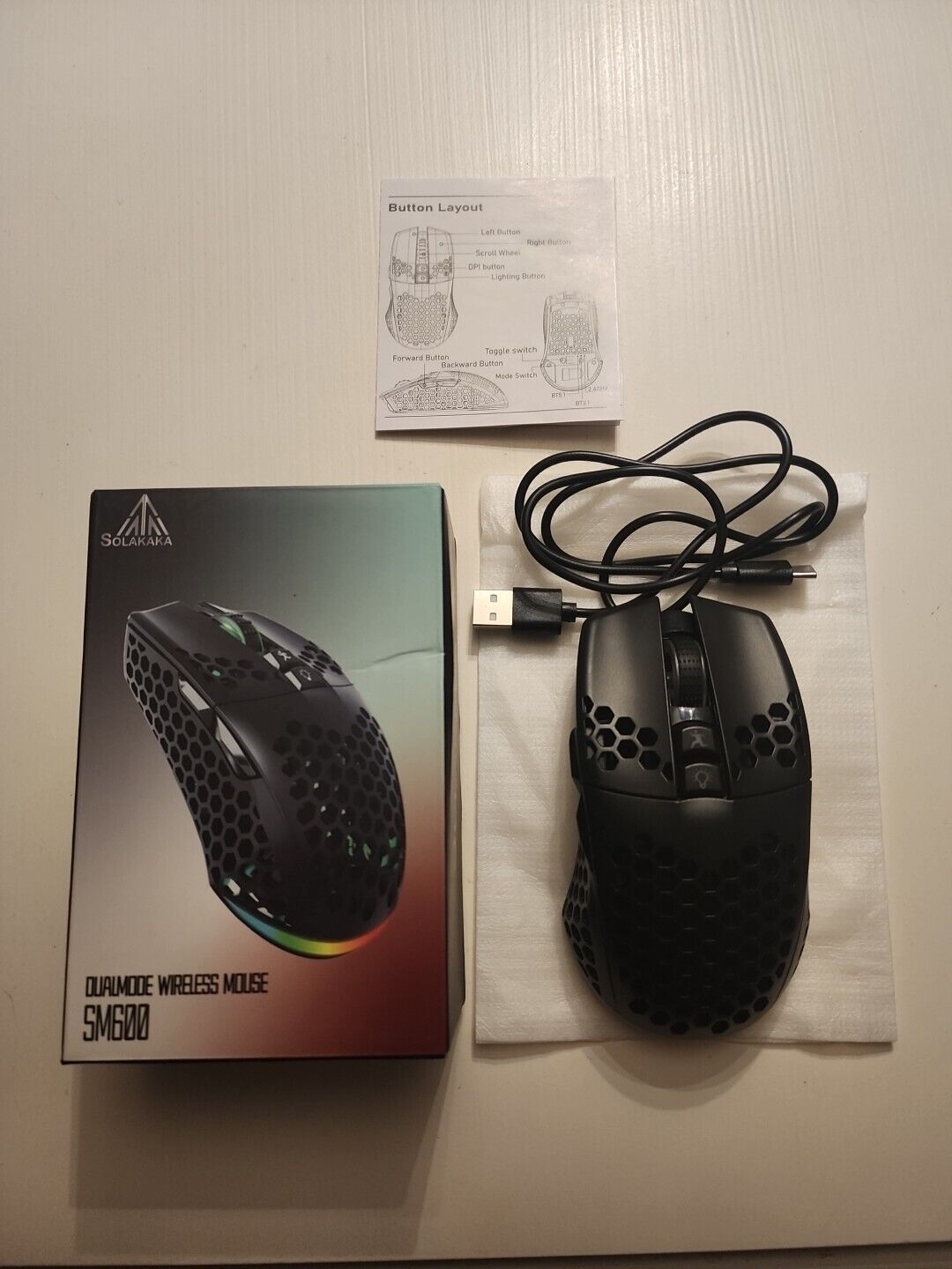 NEW Solakaka SM600 Black Dual Mode Wireless Bluetooth Gaming Mouse Open Box