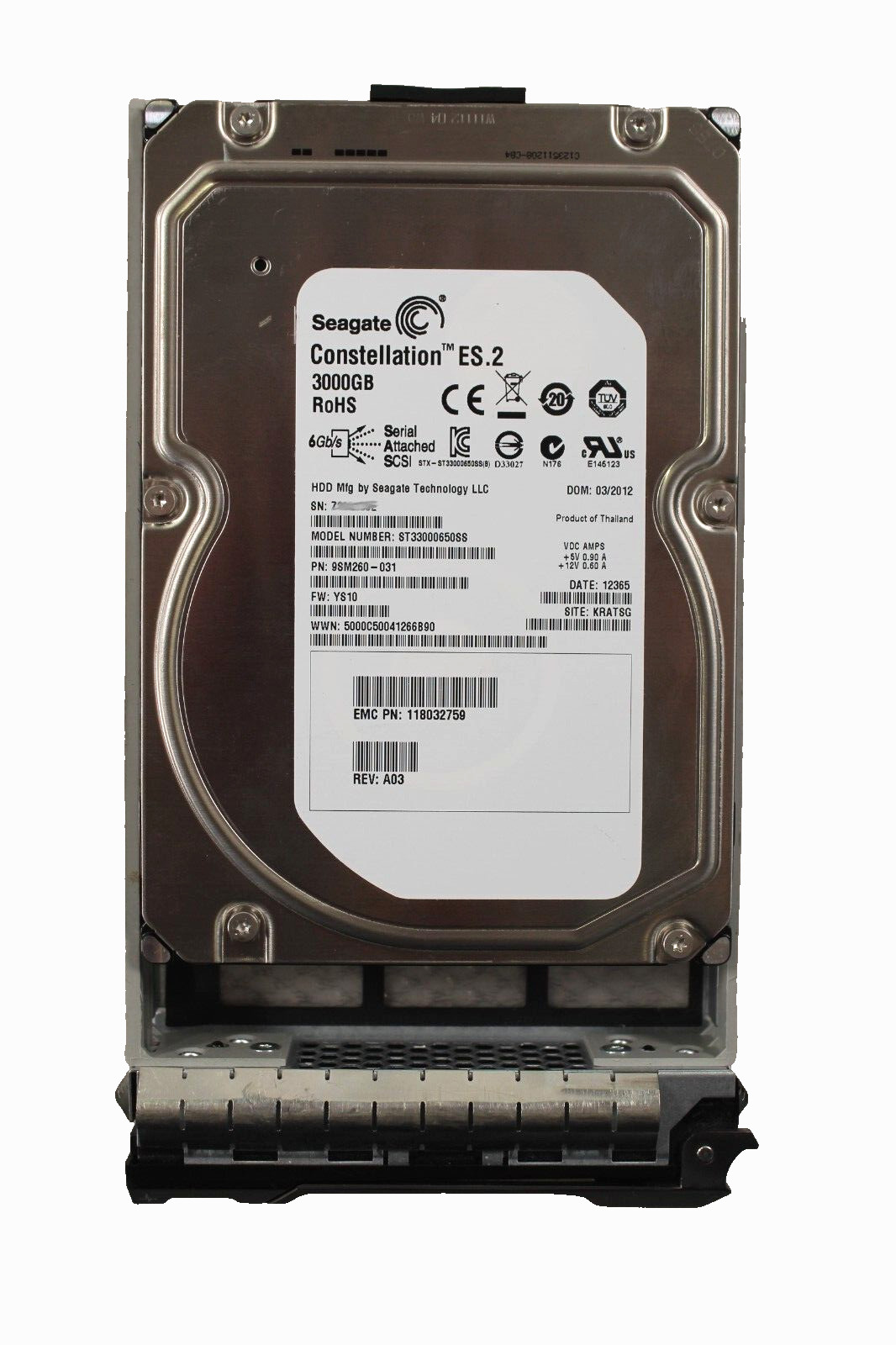 Dell Seagate Constellation ES.2 3TB 6Gb/s SAS ST33000650SS 9SM260-031 w/ caddy
