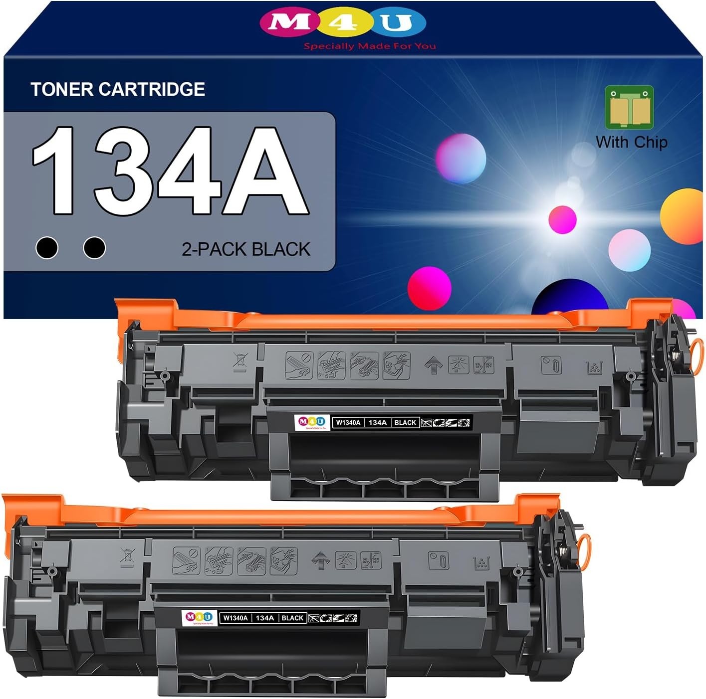 2 PACK 134A Black Toner Cartridges with Chip Compatible 134A W1340A 134X W1340X