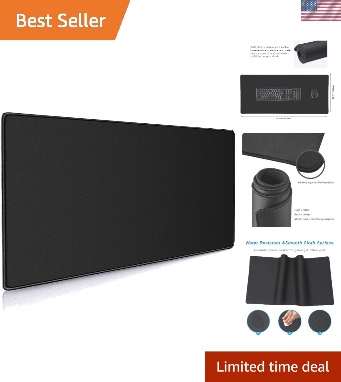 Professional XXL Mouse Pad - 35.4x15.7 Non-Slip with Anti-Fray Stitching
