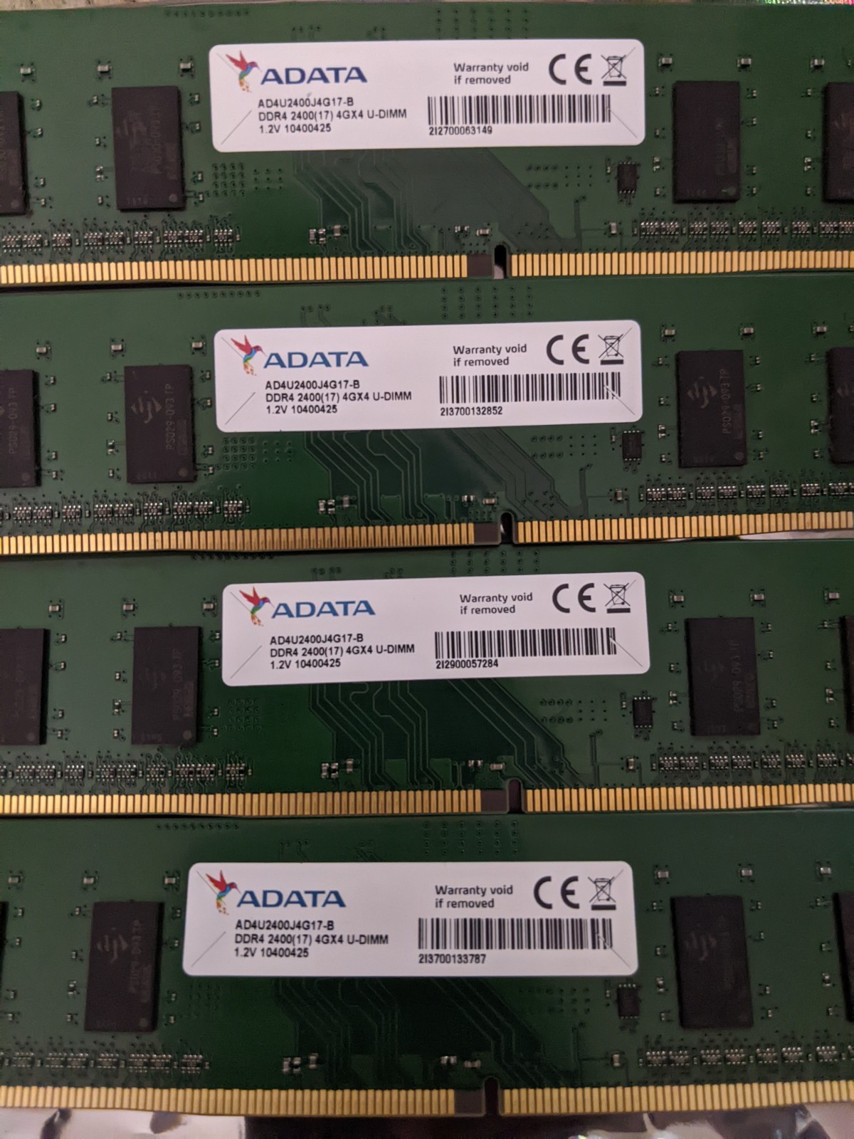 4 X ADATA 4GB DDR4 2400 PC RAM DIMM Memory AD4U2400J4G17-B Total of 16GB