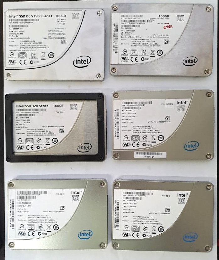 Lot of 6 Intel 160gb 2.5" SATA SSD Different Models check the description
