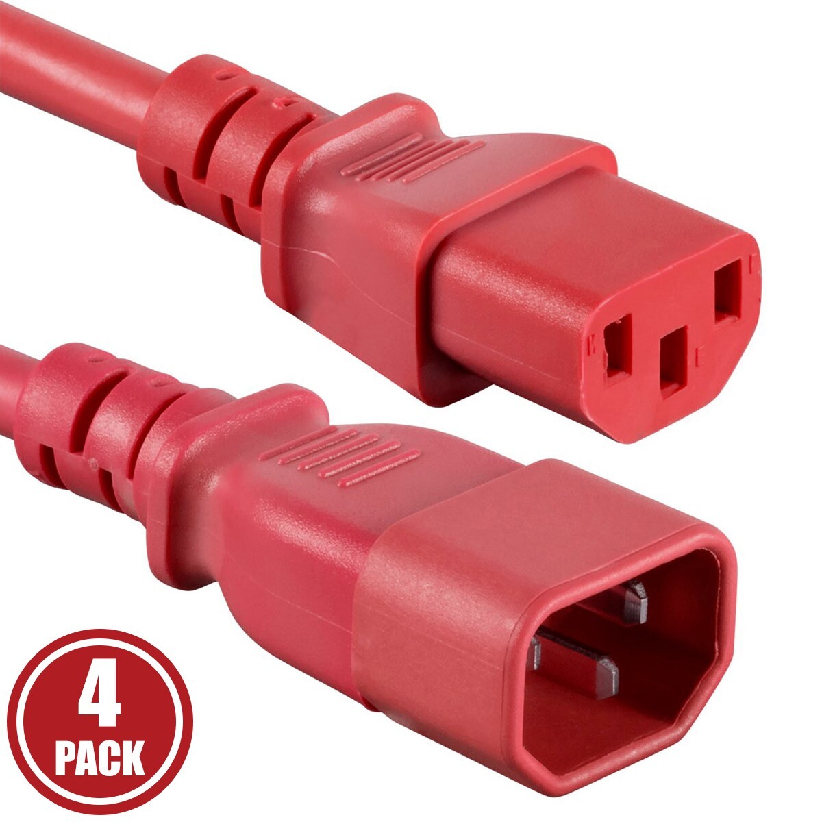 4x 3FT Power Extension Cord Cable IEC Kettle C14 To C13 Male To Female 18/3 Red