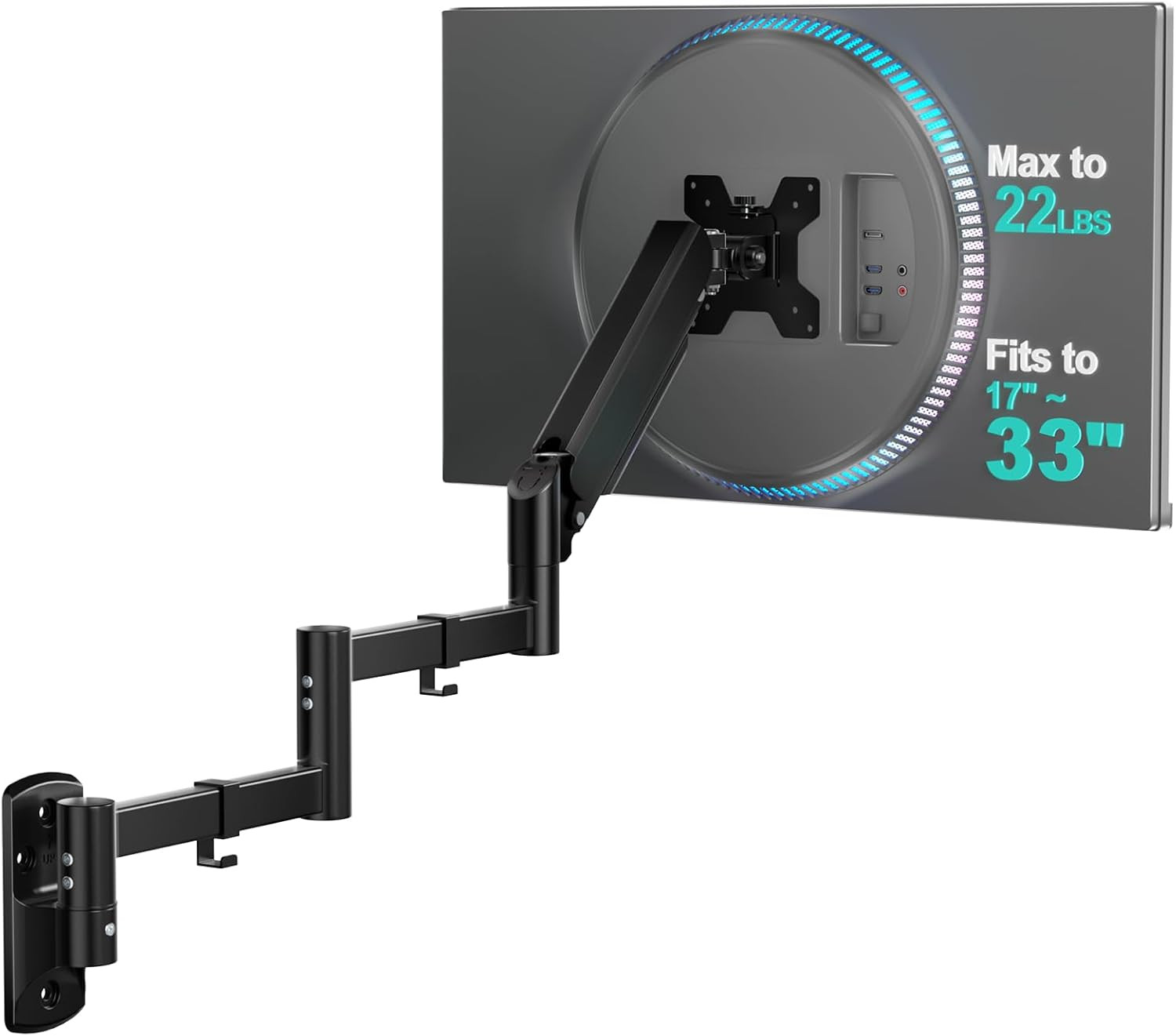 Long Arm Monitor Wall Mount for 17-33 Inch Screens, up to 22Lbs