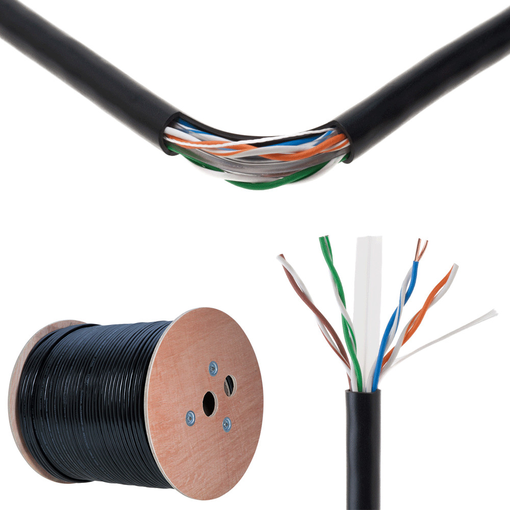CAT6 Outdoor Cable Solid Copper Direct Burial UV Waterproof Network LAN 1000FT