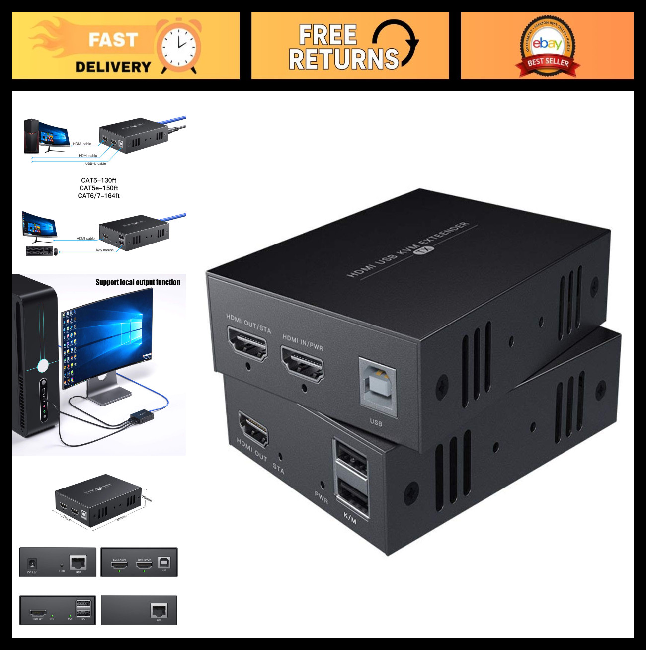HDMI KVM USB Extender 1080p HD Video Over Cat5e/6 Ethernet 50m for Remote Contro
