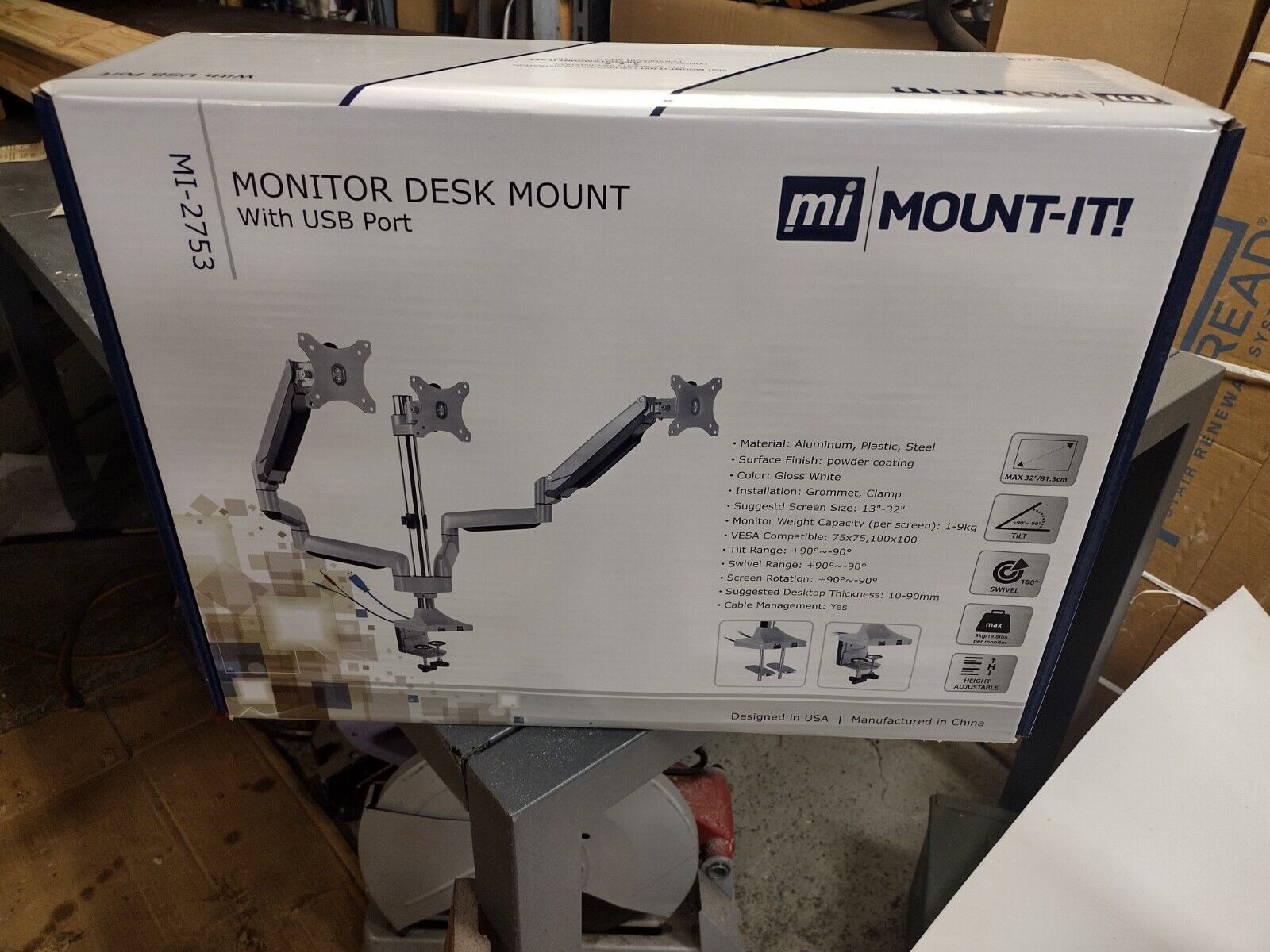 Mount-It MI-2753 Triple Monitor Mount with USB Port