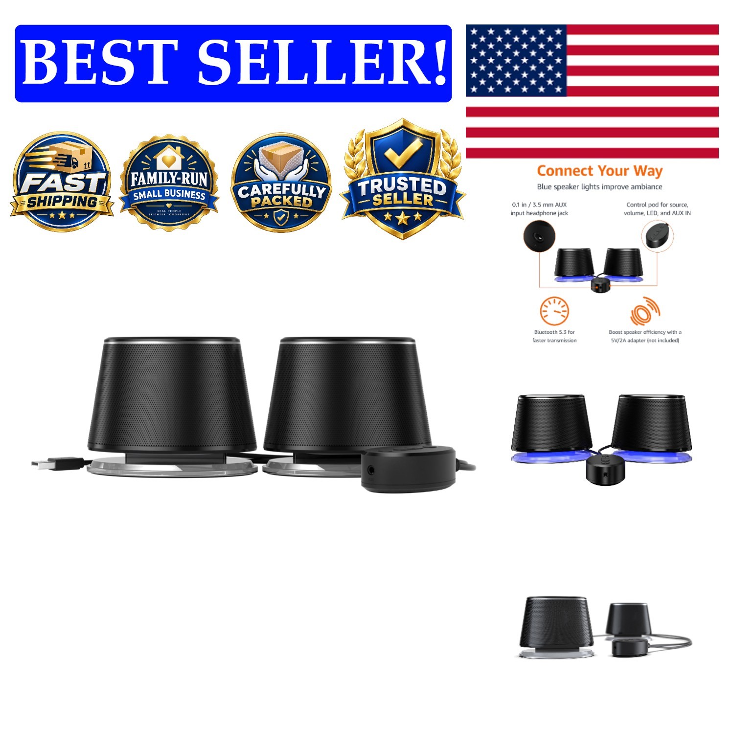 Enhance Your Audio with Bluetooth Speakers, USB Powered & LED Lights Included