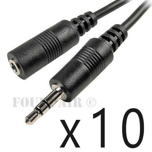 10 Pack Lot - 50ft 3.5mm Stereo Audio Extension Cable Male to Female M/F MP3 1/8