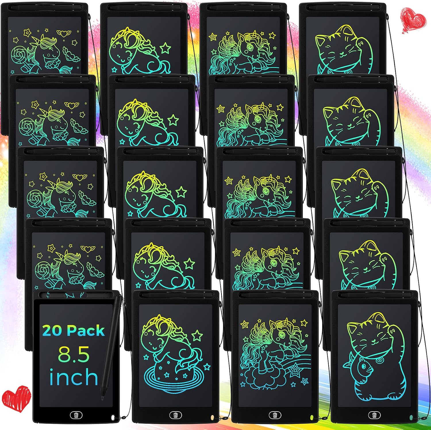 20 Pack 8.5 Inch LCD Writing Tablet Drawing Board,Black,Cute