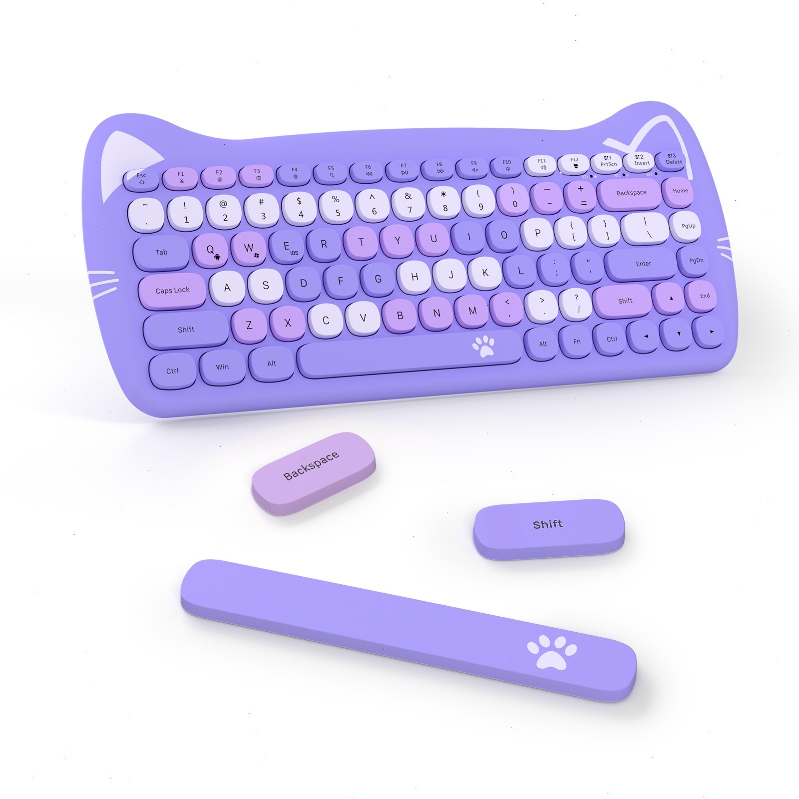 AJAZZ 84-Key Cute BT Keyboard, Portable Thin Wireless Keyboard with Round Keycap