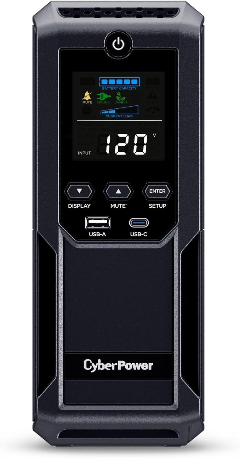 CyberPower CP1500AVRLCD3 Intelligent LCD UPS Battery 12 Outlets, 2 USB Ports, AV