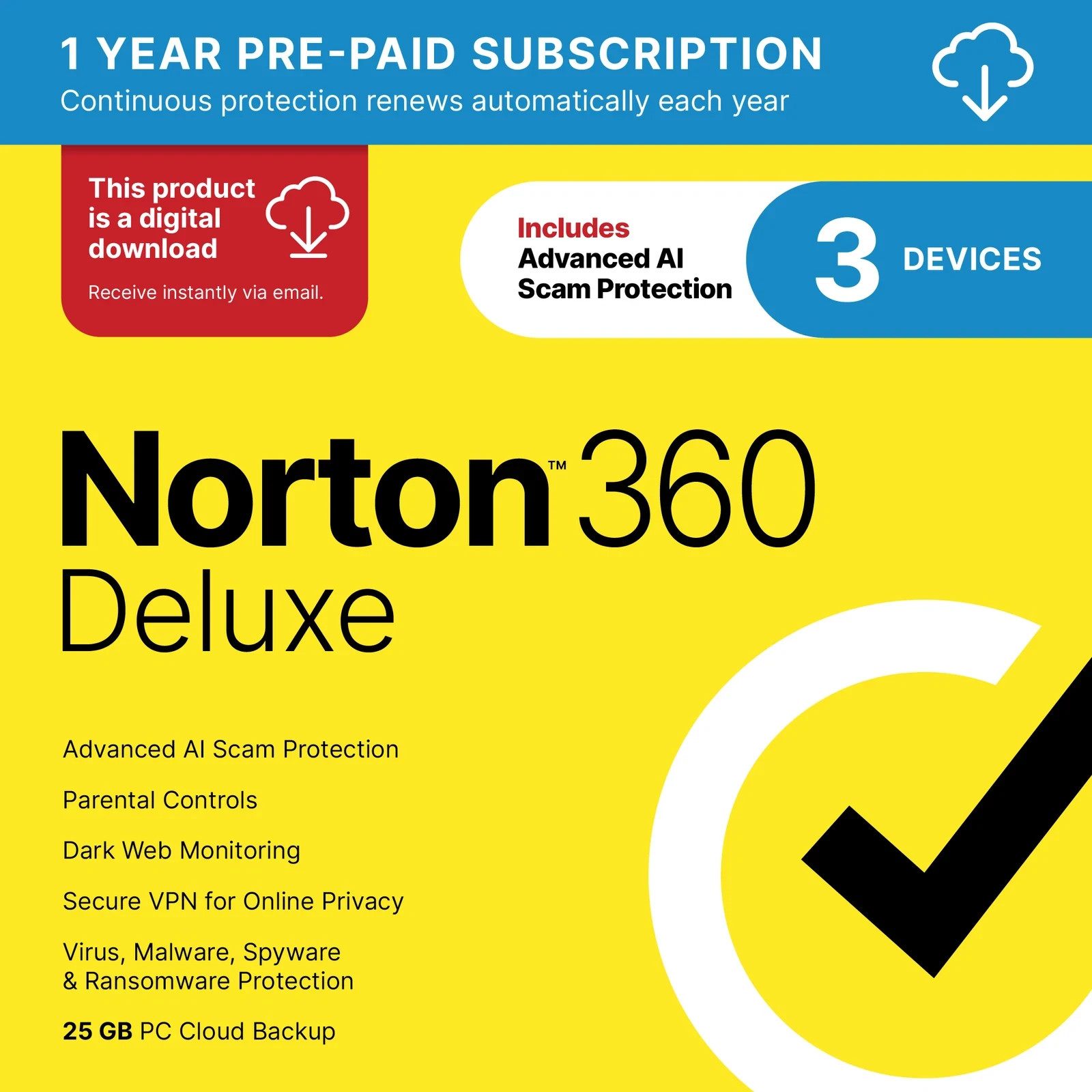 Norton 360 Deluxe | 3 Devices | 1 Year Subscription