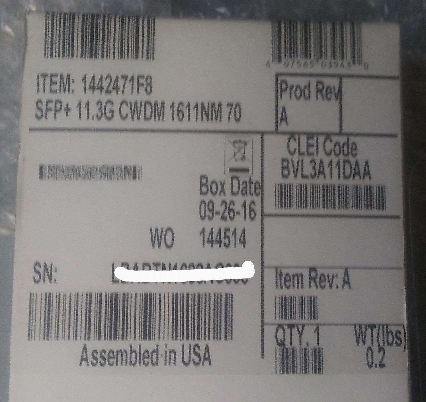 Adtran 1442471F8 BVL3A11 DAA LX4358IDH-ADT SFP+ CWDM 9.95G-11.3G 70KM TRANSCVER