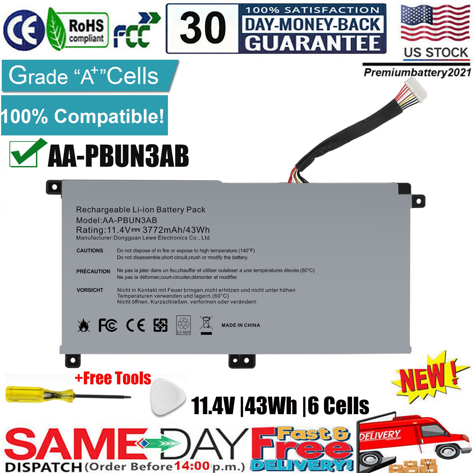 ✅AA-PBUN3AB AA-PBUN3QB Battery for Samsung NP800G5M NP530E5M 500R5M NP300E4M NEW